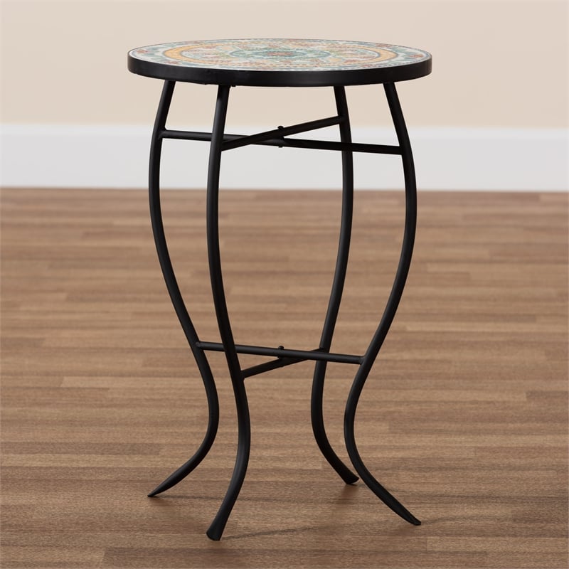 Baxton Studio Gaenor Contemporary Black Metal and Colored Ceramic Plant Stand