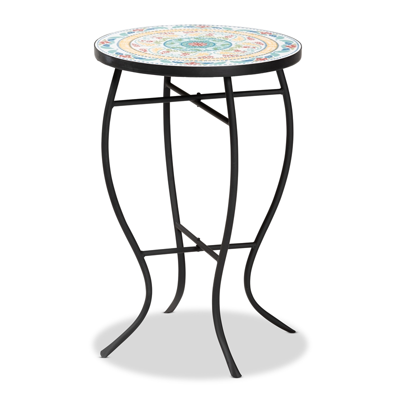 Baxton Studio Gaenor Contemporary Black Metal and Colored Ceramic Plant Stand