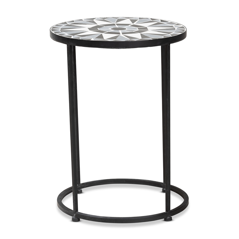 Baxton Studio Kaden Modern Colored Glass and Black Metal Outdoor Side Table