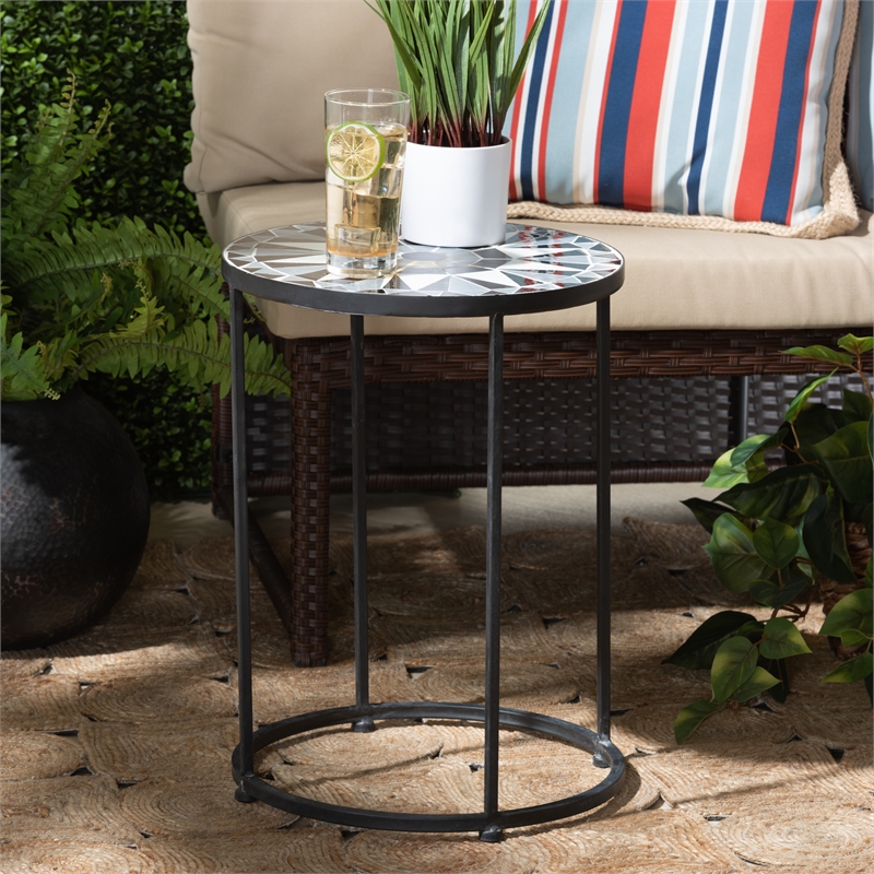 Baxton Studio Kaden Modern Colored Glass and Black Metal Outdoor Side Table