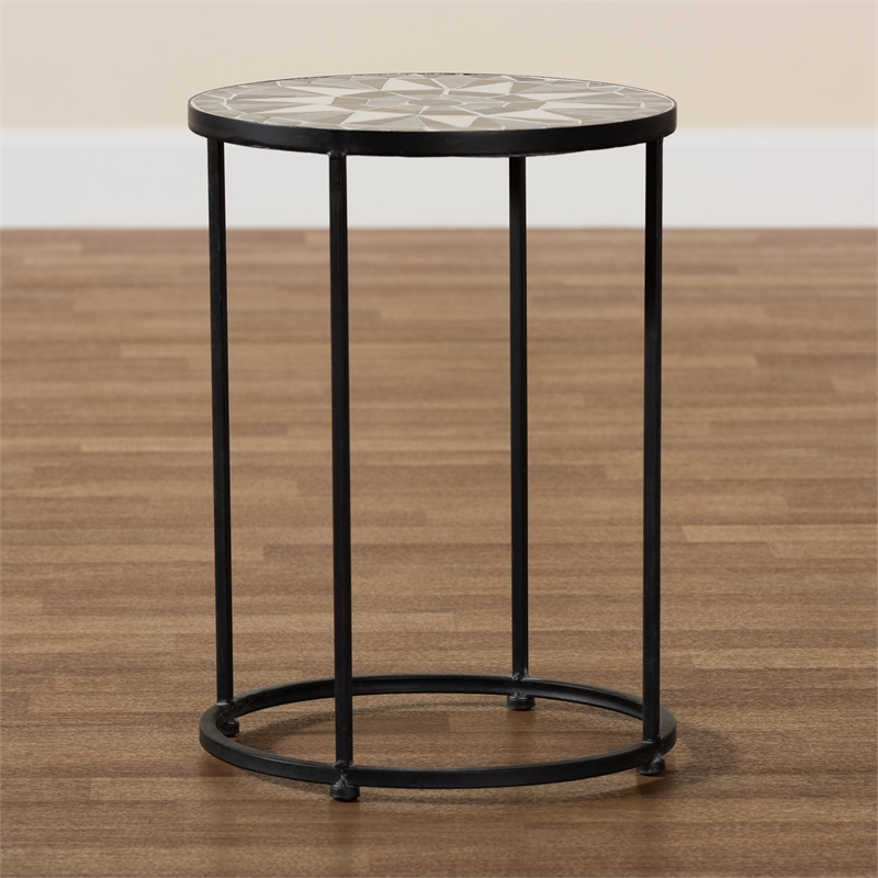 Baxton Studio Kaden Modern Colored Glass and Black Metal Outdoor Side Table