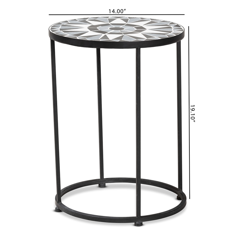 Baxton Studio Kaden Modern Colored Glass and Black Metal Outdoor Side Table