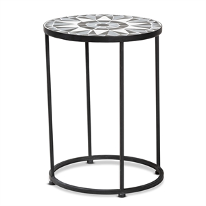 Baxton Studio Kaden Modern Colored Glass and Black Metal Outdoor Side Table