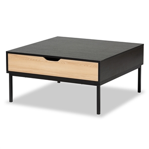 baxton studio haben contemporary two-tone oak and black wood coffee table