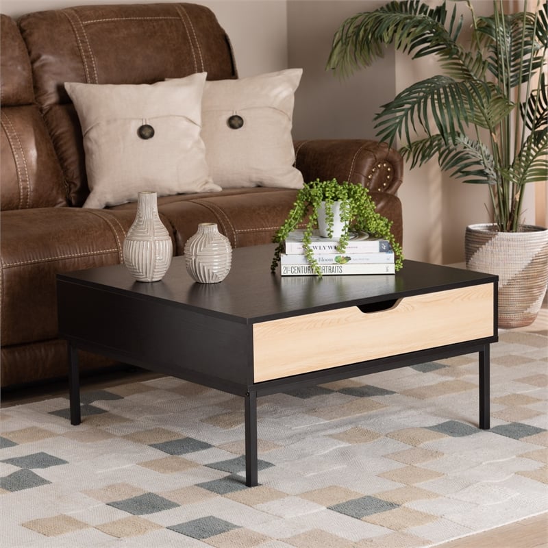 Baxton Studio Haben Contemporary Two-Tone Oak and Black Wood Coffee Table