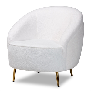 baxton studio urian contemporary white boucle and gold accent chair
