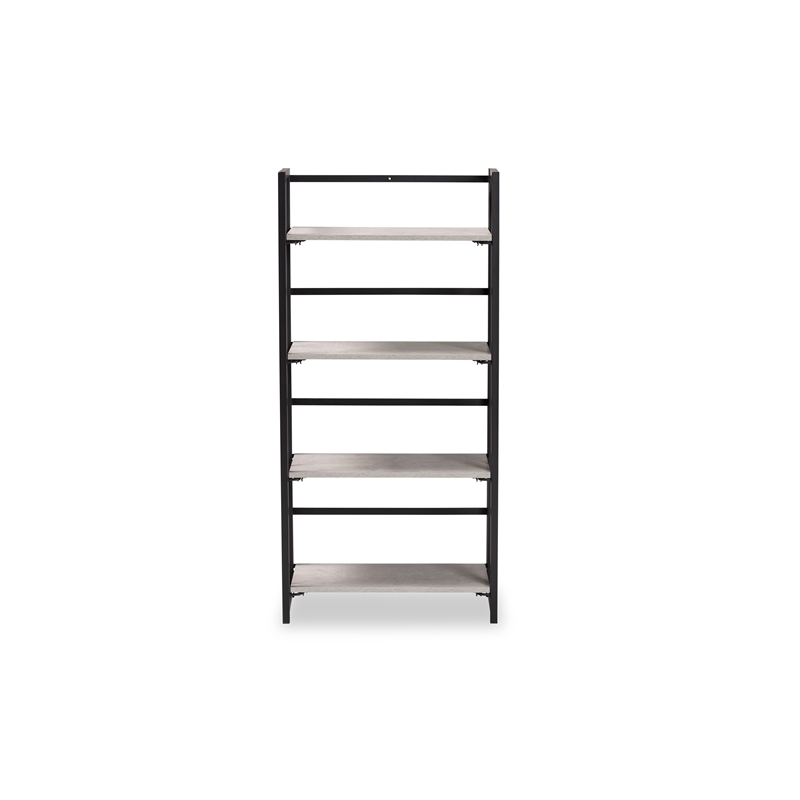 Baxton Studio Lakota Industrial Grey Wood and Black Metal 4-Tier Display Shelf