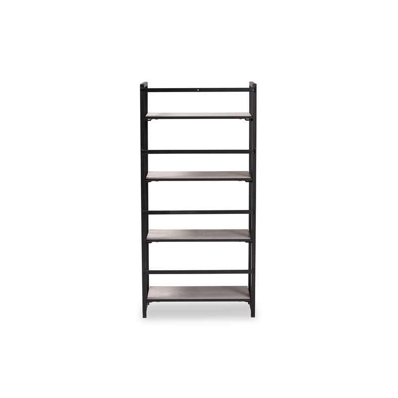 Baxton Studio Lakota Industrial Grey Wood and Black Metal 4-Tier Display Shelf