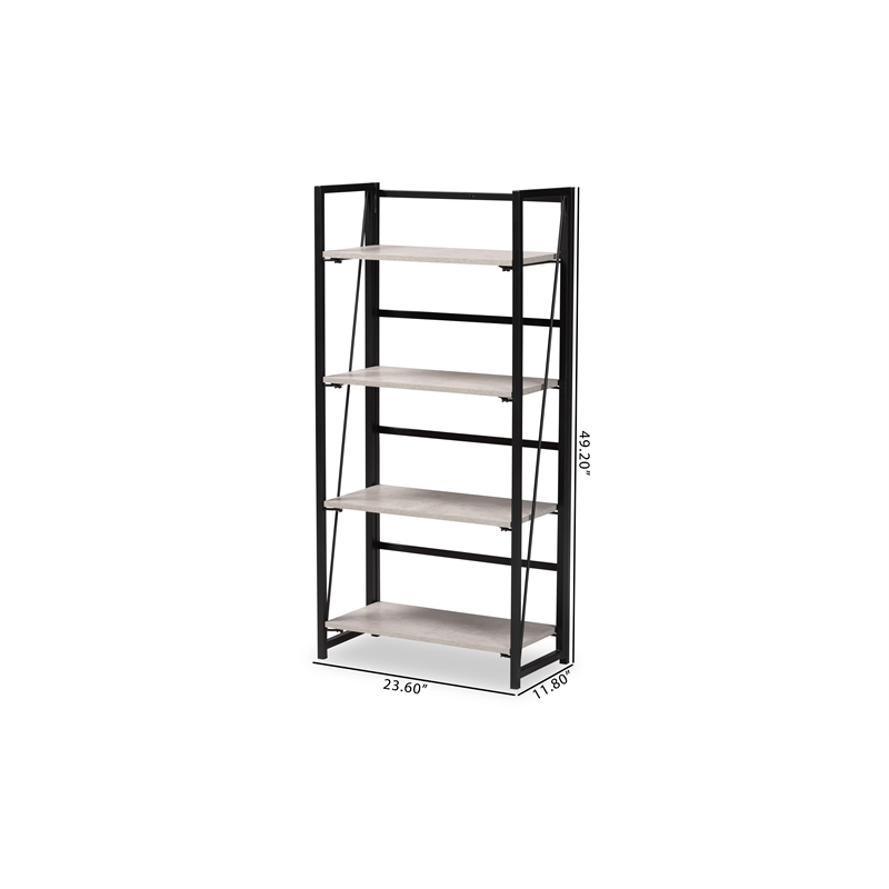 Baxton Studio Lakota Industrial Grey Wood and Black Metal 4-Tier Display Shelf