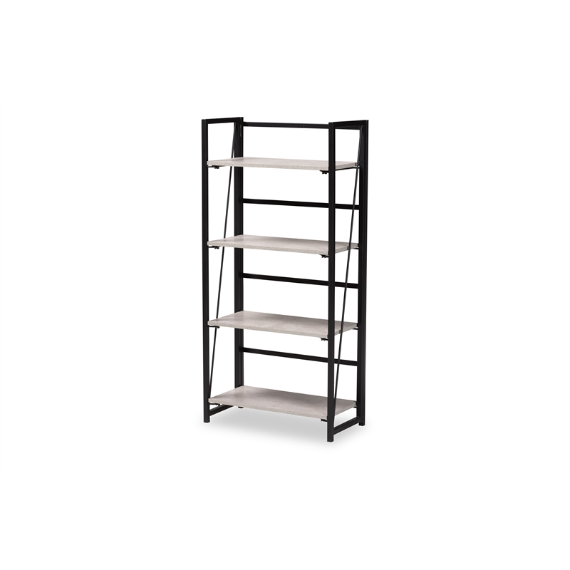 Baxton Studio Lakota Industrial Grey Wood and Black Metal 4-Tier Display Shelf