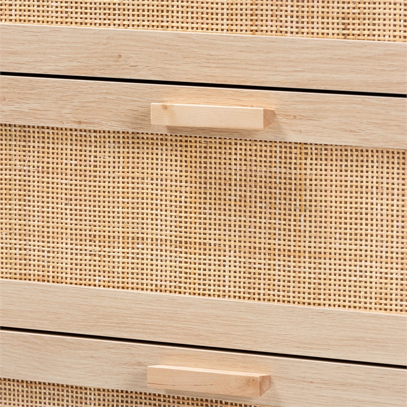 Baxton Studio Sebille Light Brown Wood 3-Drawer Storage Cabinet with Rattan