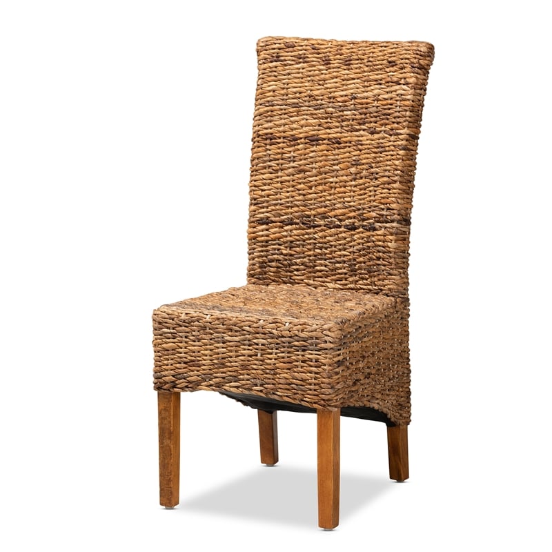 Baxton Studio Trianna Transitional Natural Abaca and Brown Wood Dining Chair