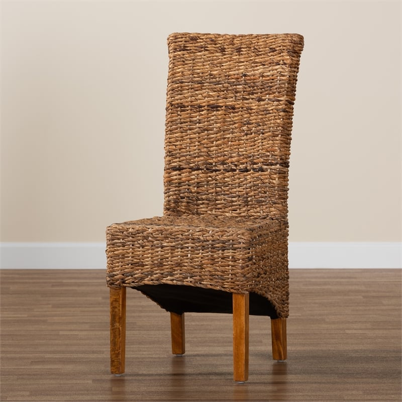 Baxton Studio Trianna Transitional Natural Abaca and Brown Wood Dining Chair