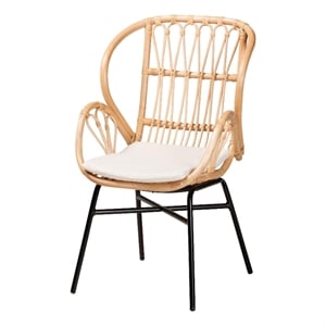 Baxton Studio Caelia Modern Bohemian Natural Brown Rattan and Black Metal Chair