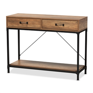 Baxton Studio Norwood Modern Brown Wood and Black Metal 2-Drawer Console Table