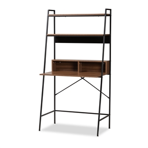 baxton studio palmira modern brown  wood and black metal desk with shelves