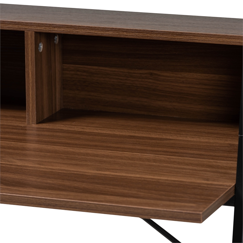 Baxton Studio Palmira Modern Brown  Wood and Black Metal Desk with Shelves