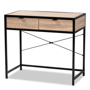 baxton studio grayer modern brown finished wood and black metal 2-drawer desk