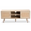 Baxton Studio Sebille Light Brown  Wood 2-Door TV Stand with Natural Rattan