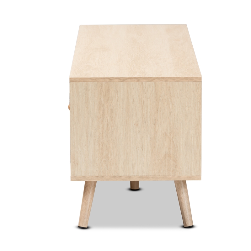 Baxton Studio Sebille Light Brown  Wood 2-Door TV Stand with Natural Rattan