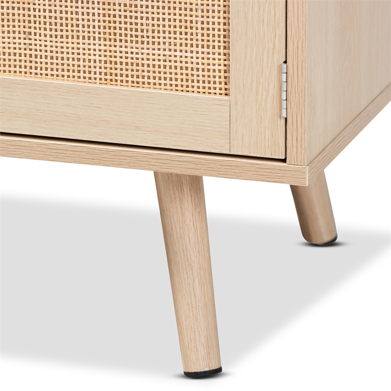 Baxton Studio Sebille Light Brown  Wood 2-Door TV Stand with Natural Rattan