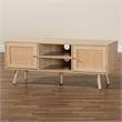 Baxton Studio Sebille Light Brown  Wood 2-Door TV Stand with Natural Rattan