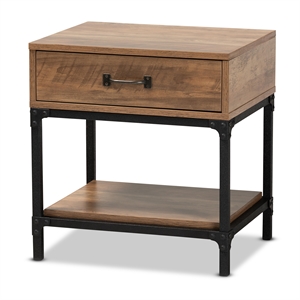 baxton studio norwood modern brown wood and black metal 1-drawer end table