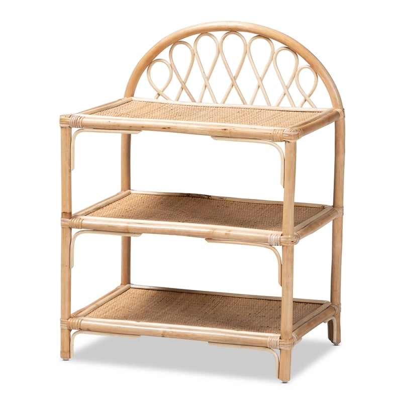 Baxton Studio Redell Modern Bohemian Natural Brown Rattan 3-Tier Display Shelf