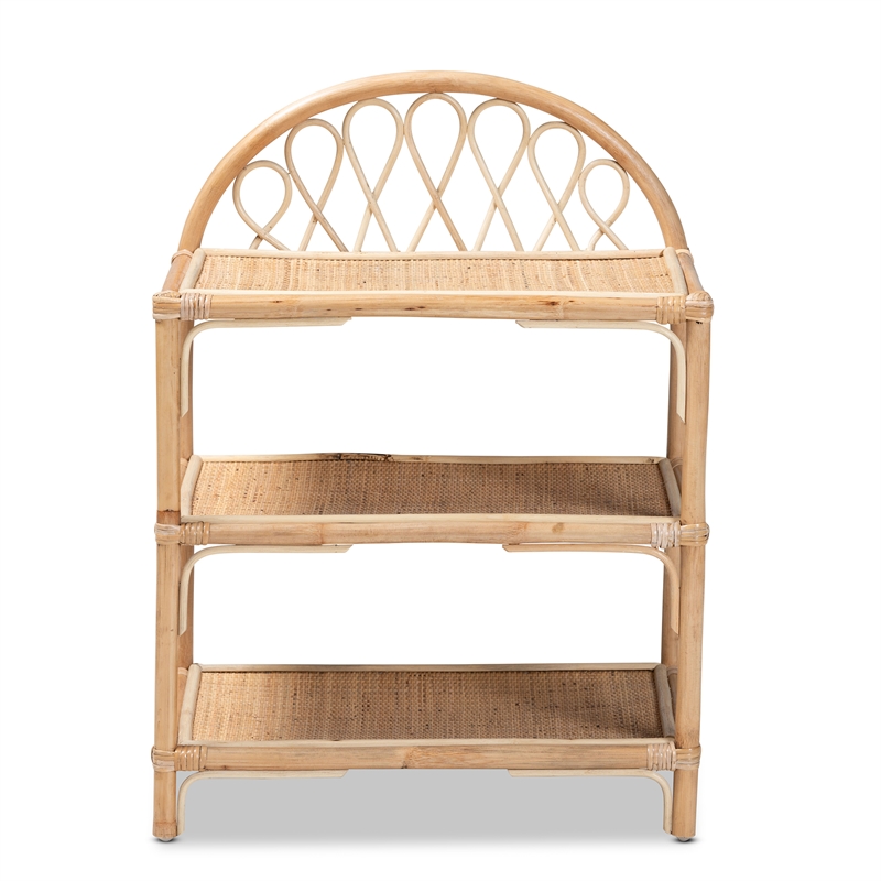 Baxton Studio Redell Modern Bohemian Natural Brown Rattan 3-Tier Display Shelf