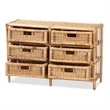 Baxton Studio Dariana Modern  Natural Brown Rattan 6-Drawer Storage Cabinet