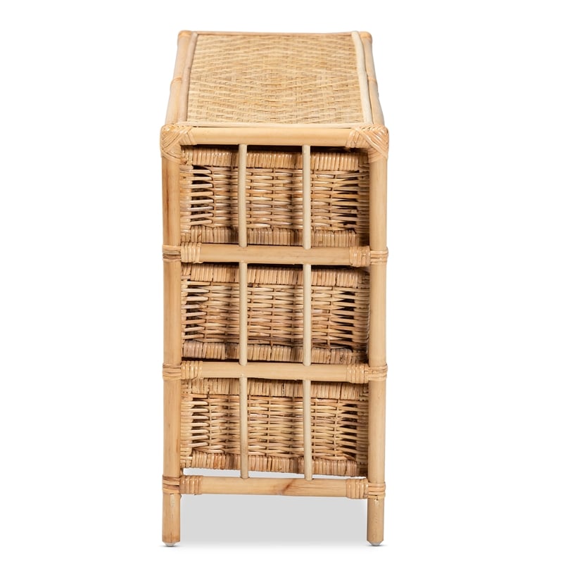 Baxton Studio Dariana Modern  Natural Brown Rattan 6-Drawer Storage Cabinet