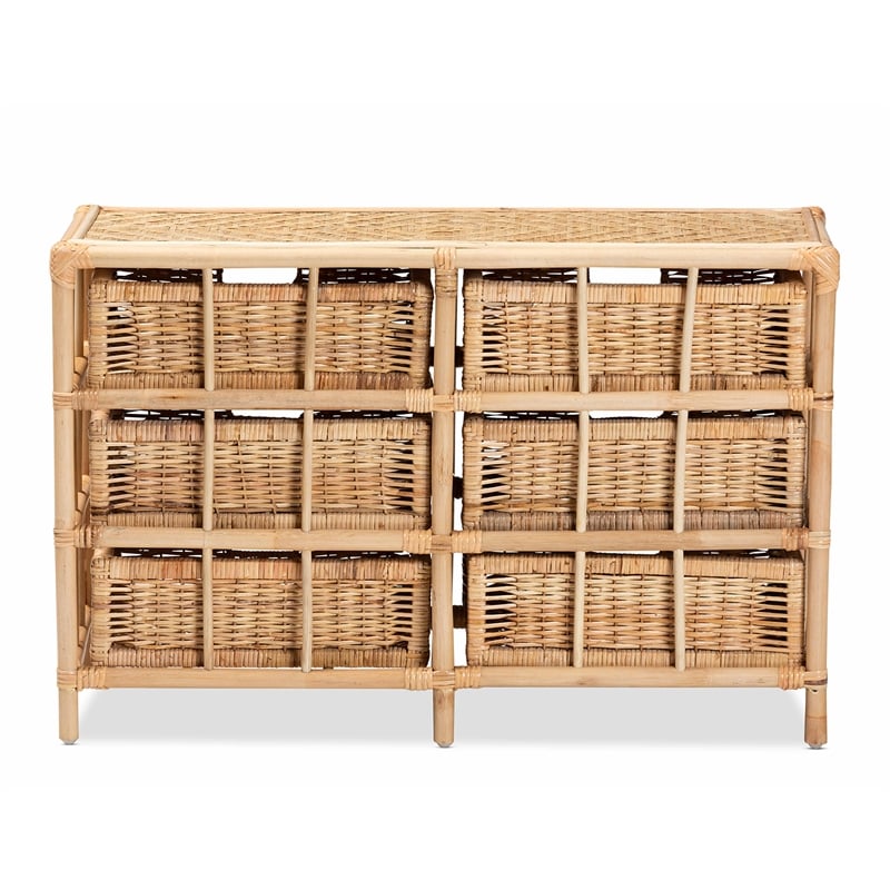Baxton Studio Dariana Modern  Natural Brown Rattan 6-Drawer Storage Cabinet