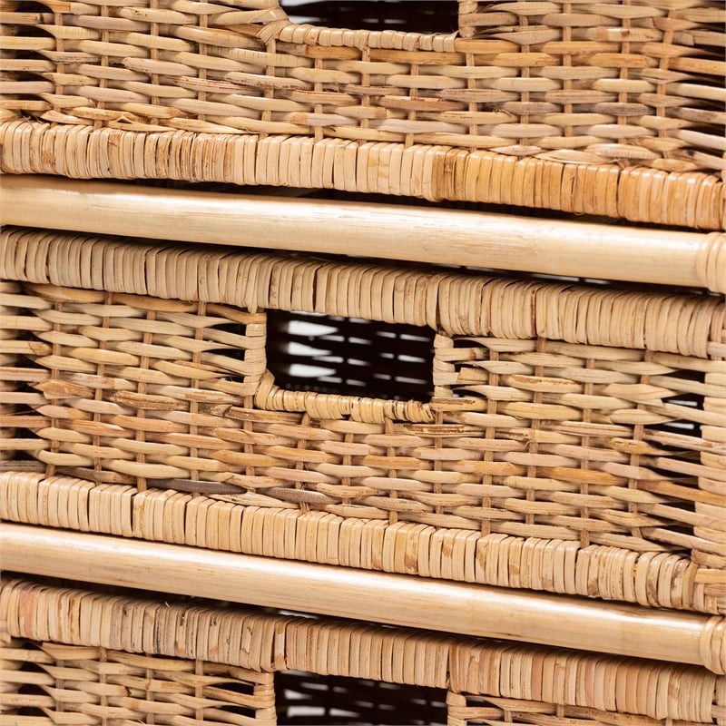 Baxton Studio Dariana Modern  Natural Brown Rattan 6-Drawer Storage Cabinet