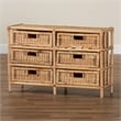 Baxton Studio Dariana Modern  Natural Brown Rattan 6-Drawer Storage Cabinet