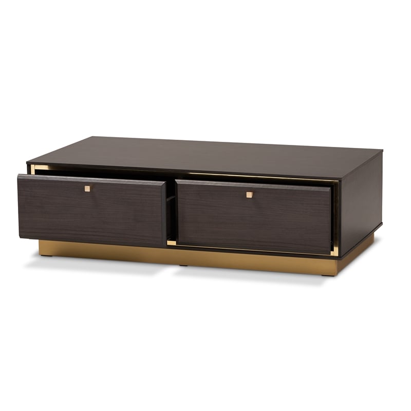 Baxton Studio Cormac Transitional Wood and Gold Metal 2-Drawer Coffee Table