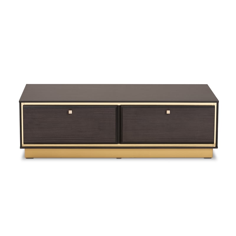 Baxton Studio Cormac Transitional Wood and Gold Metal 2-Drawer Coffee Table