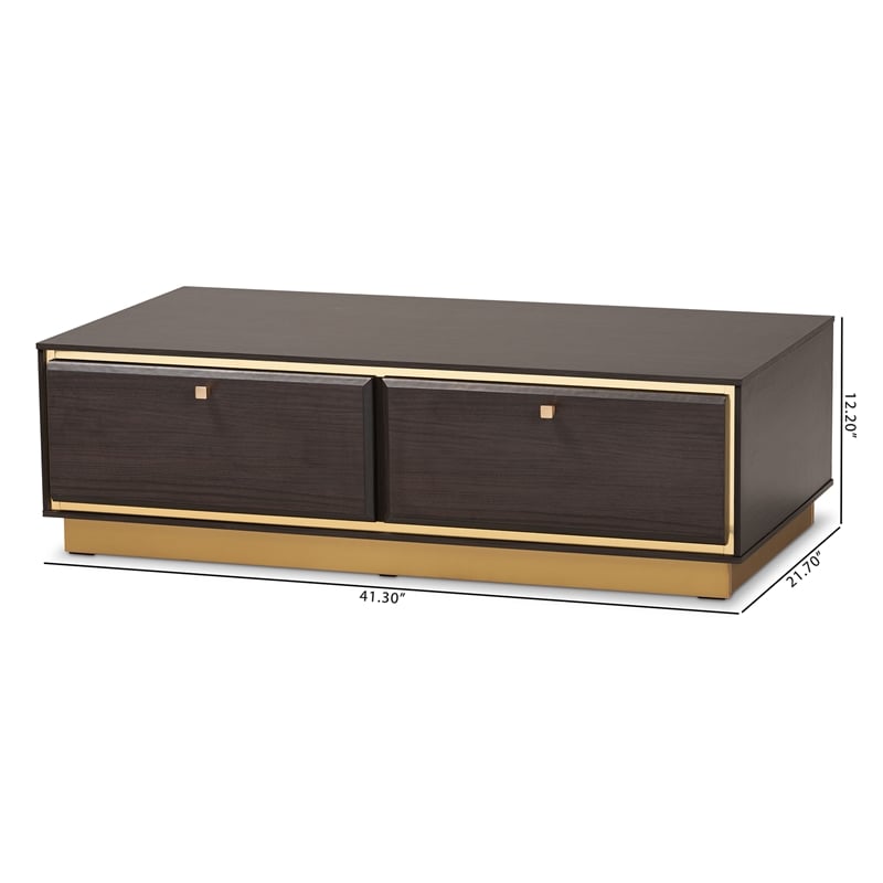Baxton Studio Cormac Transitional Wood and Gold Metal 2-Drawer Coffee Table