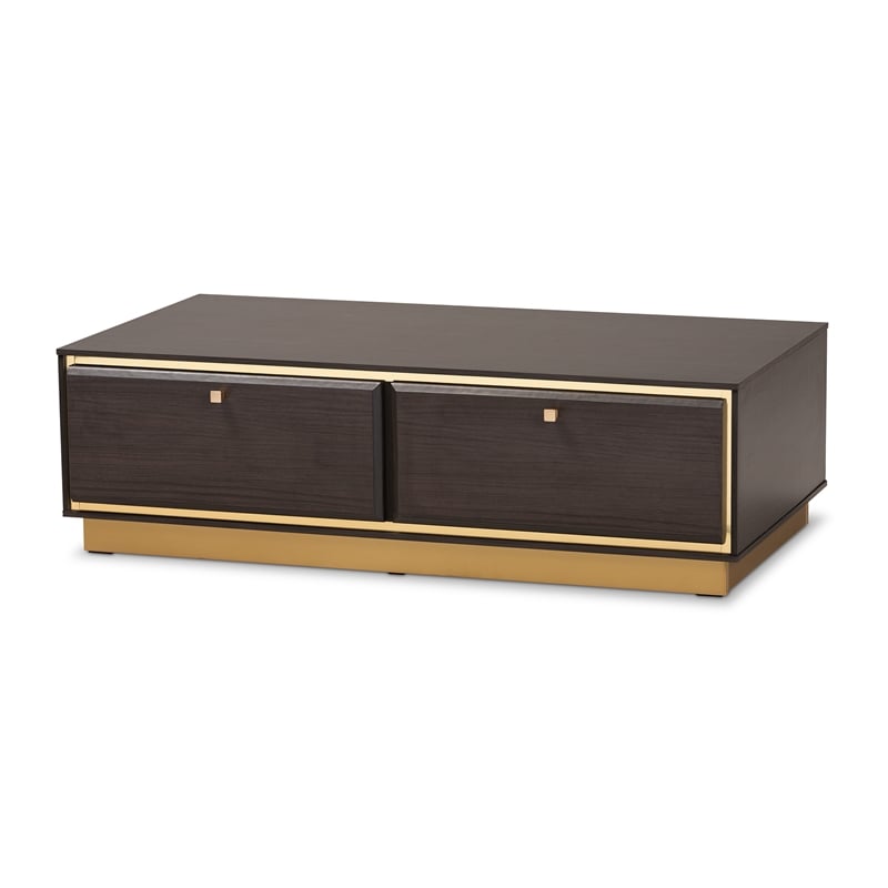 Baxton Studio Cormac Transitional Wood and Gold Metal 2-Drawer Coffee Table