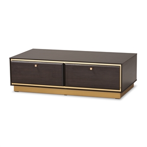 baxton studio cormac transitional wood and gold metal 2-drawer coffee table