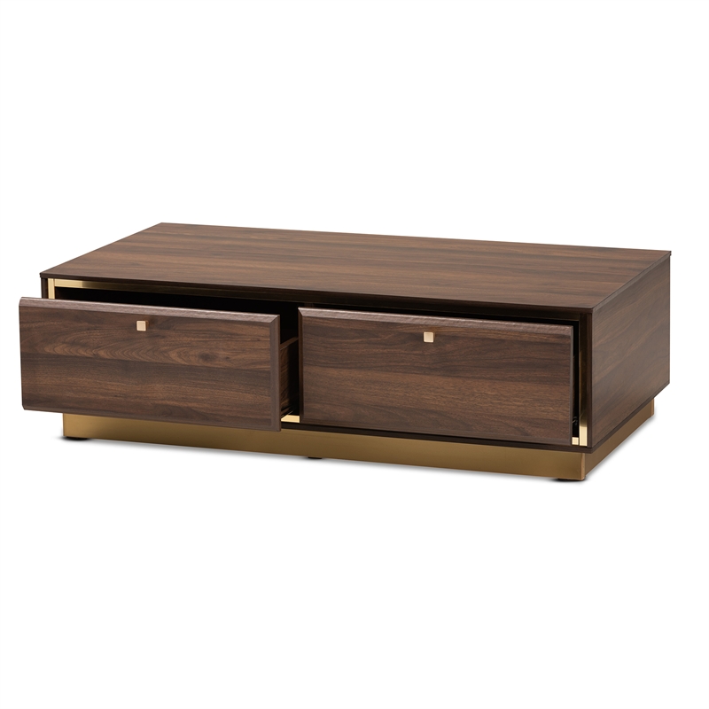 Baxton Studio Cormac Transitional  Wood and Gold Metal 2-Drawer Coffee Table