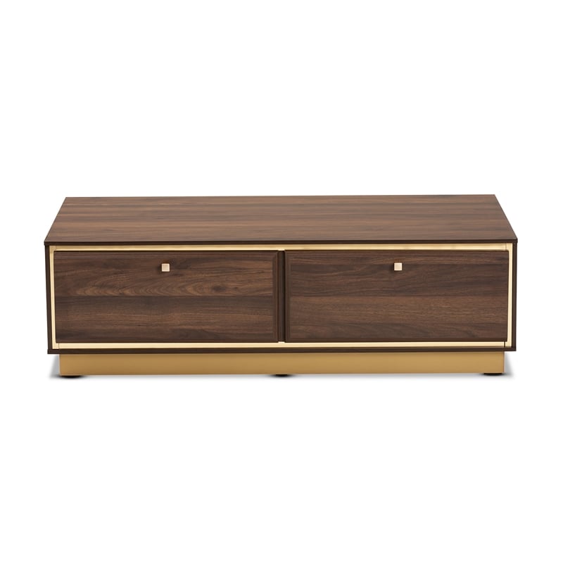 Baxton Studio Cormac Transitional  Wood and Gold Metal 2-Drawer Coffee Table