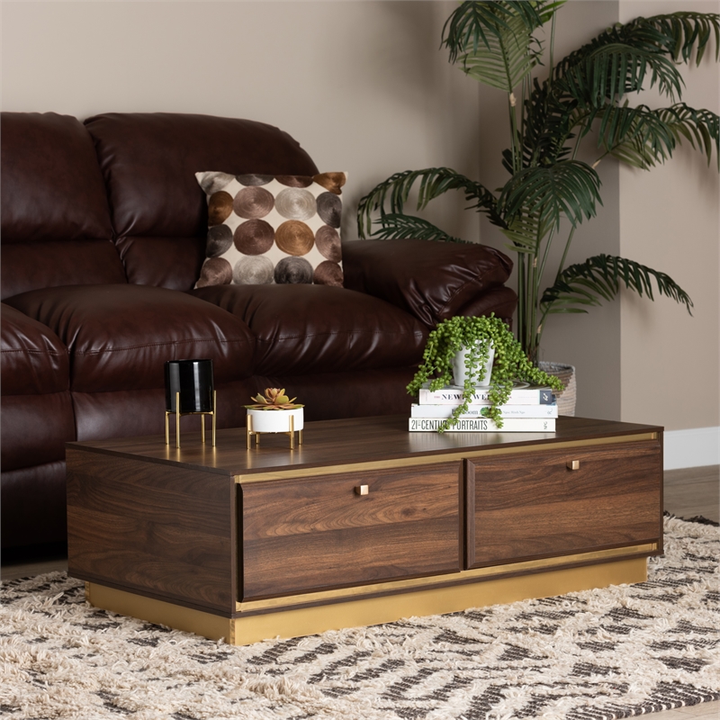 Baxton Studio Cormac Transitional  Wood and Gold Metal 2-Drawer Coffee Table