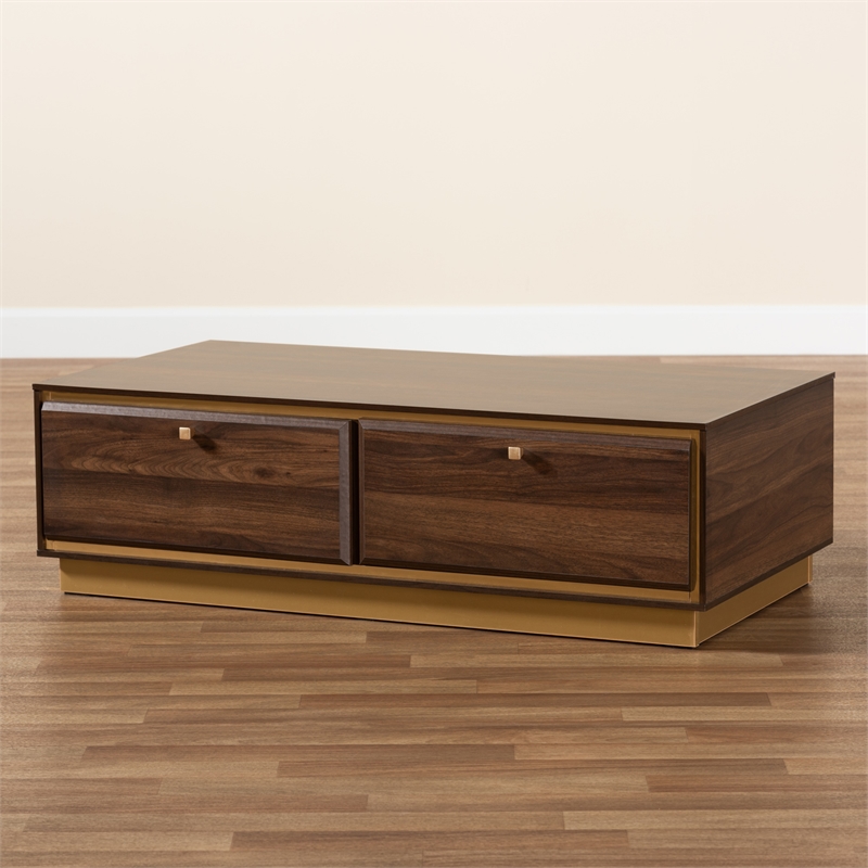 Baxton Studio Cormac Transitional  Wood and Gold Metal 2-Drawer Coffee Table