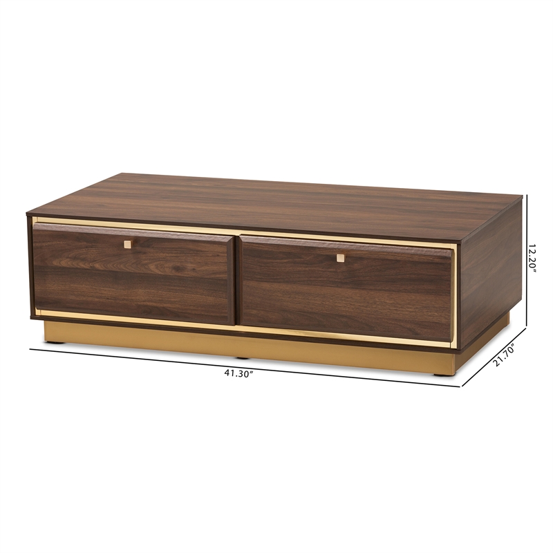 Baxton Studio Cormac Transitional  Wood and Gold Metal 2-Drawer Coffee Table