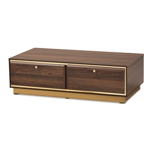 Baxton Studio Cormac Transitional  Wood and Gold Metal 2-Drawer Coffee Table