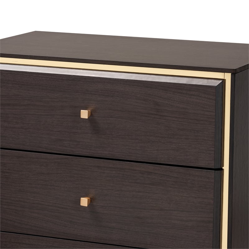 Baxton Studio Cormac Transitional  Wood and Gold Metal 5-Drawer Storage Chest