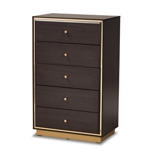 baxton studio cormac transitional  wood and gold metal 5-drawer storage chest
