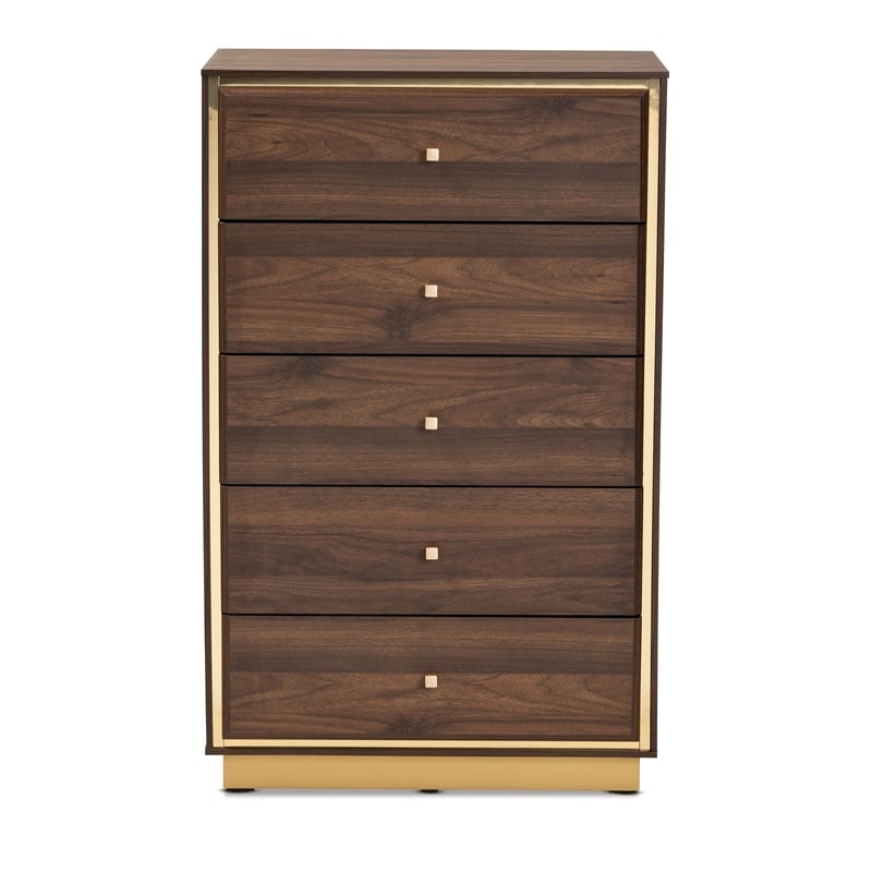 Baxton Studio Cormac Transitional Wood and Gold Metal 5-Drawer Storage Chest