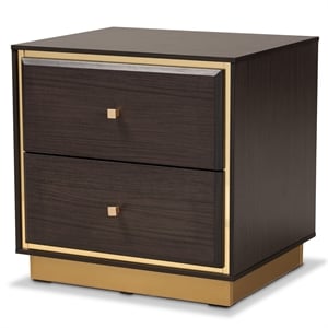 baxton studio cormac transitional wood and gold metal 2-drawer nightstand