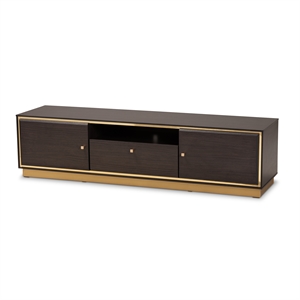 baxton studio cormac transitional dark brown wood and gold metal 2-door tv stand